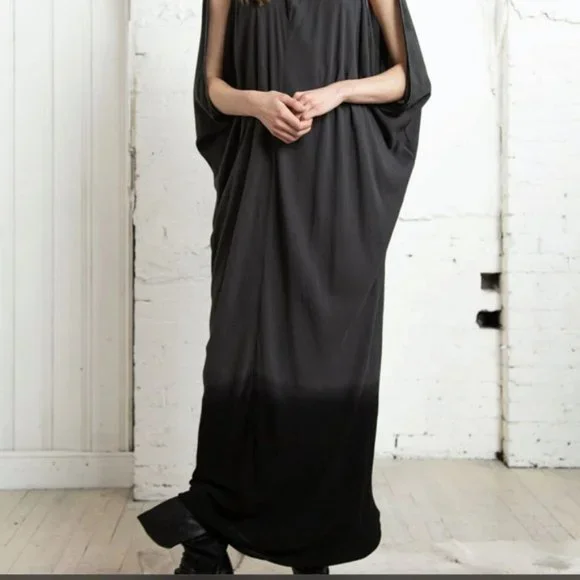 Nicholas K Ballan Maxi Dress (Olive-Black Dip Dye) Size XS Leather Trim - Picture 4 of 13